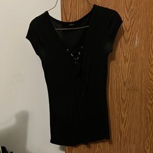 Ambiance Black V-neck with Lace Detail Size Small